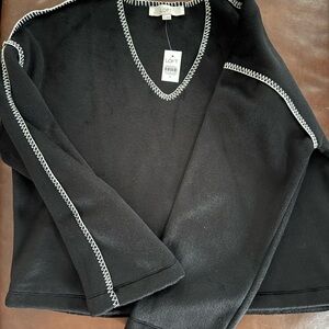 LOFT Black V-Neck Sweater with Stitch Detail